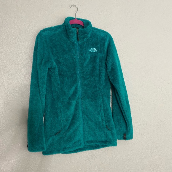 The north face teal green fuzzy soft fleece faux Sherpa zip up jacket s - Picture 7 of 15